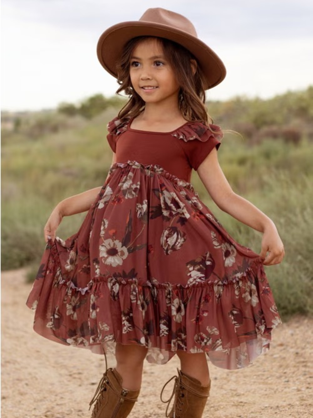 Mia Joy by Joyfolie Rory Cinnamon Floral Tiered Girls Dress NWT